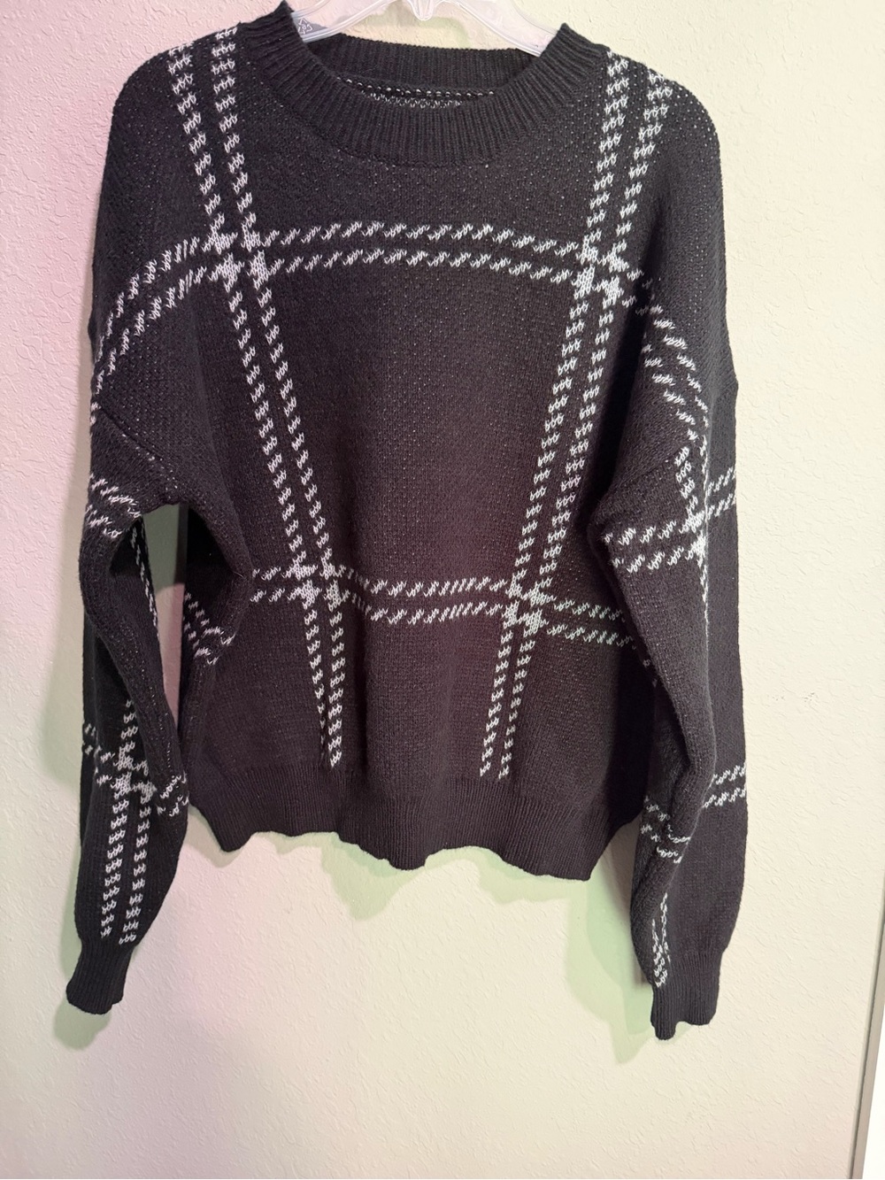 Classic Black Plaid Crewneck Sweater - Women